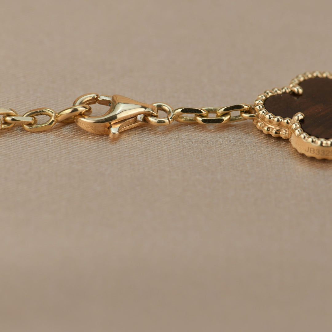Van Cleef &amp; Arpels Letterwood Gold Vintage Alhambra 20 Motif Necklace
