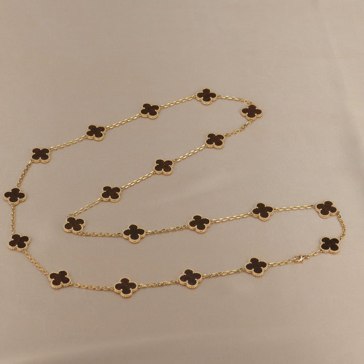 Van Cleef &amp; Arpels Letterwood Gold Vintage Alhambra 20 Motif Necklace