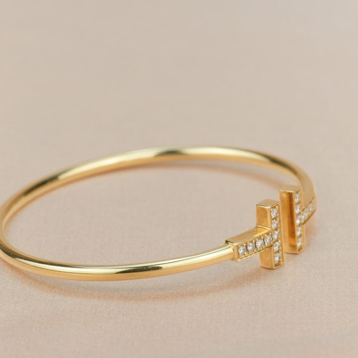 Tiffany T Diamond 18K Yellow Wire Bracelet Size S