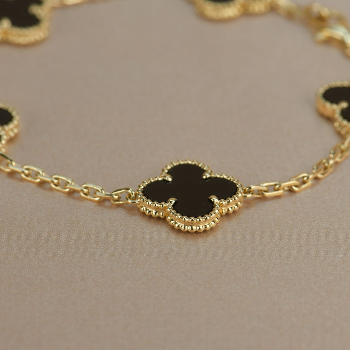 Van Cleef Arpels Black Onyx Vintage Alhambra 18k Gold Bracelet
