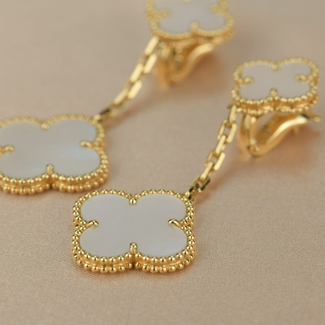 Van Cleef & Arpels Magic Alhambra Mother Of Pearl Gold Long Earrings