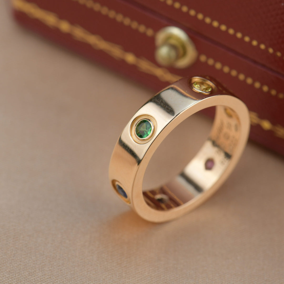 Cartier Love 18K Rose Gold Rose Multi Gem Ring Size 56