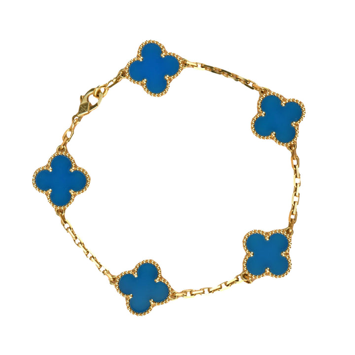 Van Cleef & Arpels Blue Porcelain Yellow Gold Alhambra Bracelet
