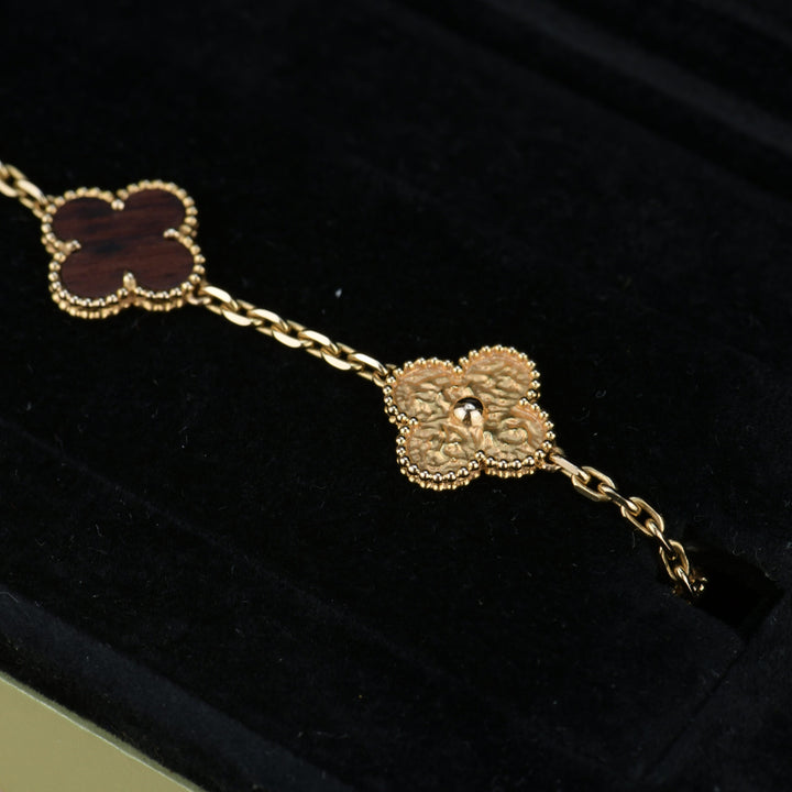 Van Cleef &amp; Arpels Letter Wood Rose Gold Limited Edition Alhambra Bracelet