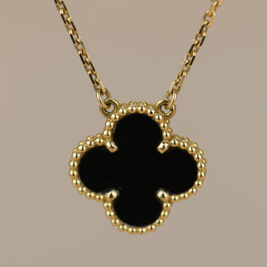 Van Cleef & Arpels Onyx Alhambra Pendant Necklace
