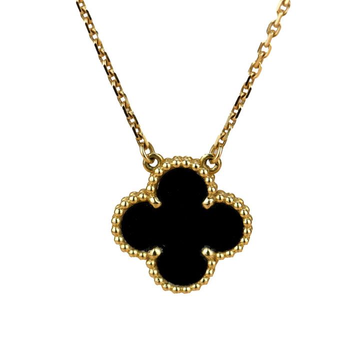 Van Cleef & Arpels Onyx Alhambra Pendant Necklace