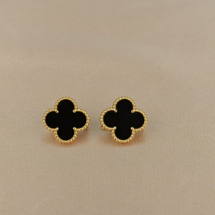 Van Cleef & Arpels Vintage Alhambra Black Onyx Yellow Gold Earrings