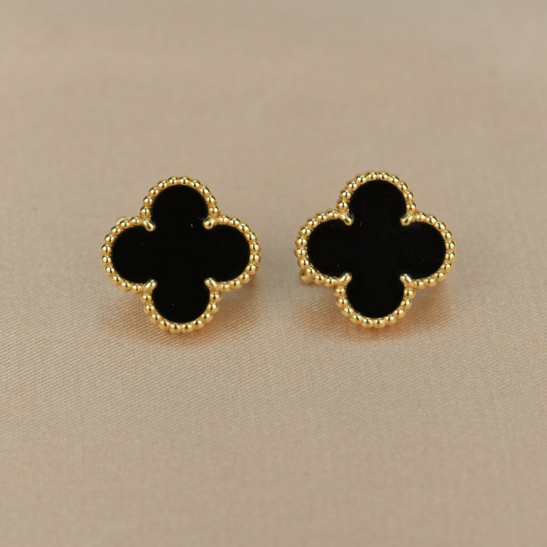 Van Cleef & Arpels Vintage Alhambra Black Onyx Yellow Gold Earrings