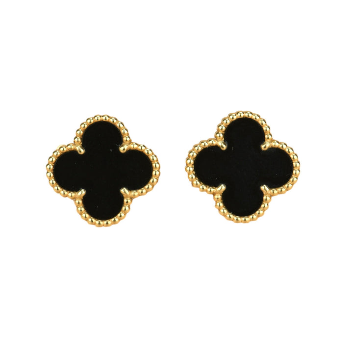 Van Cleef & Arpels Vintage Alhambra Black Onyx Yellow Gold Earrings