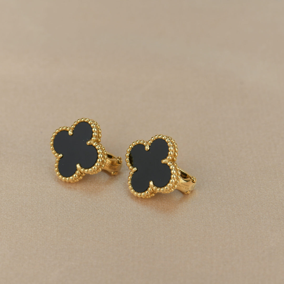 Van Cleef & Arpels Vintage Alhambra Black Onyx Yellow Gold Earrings