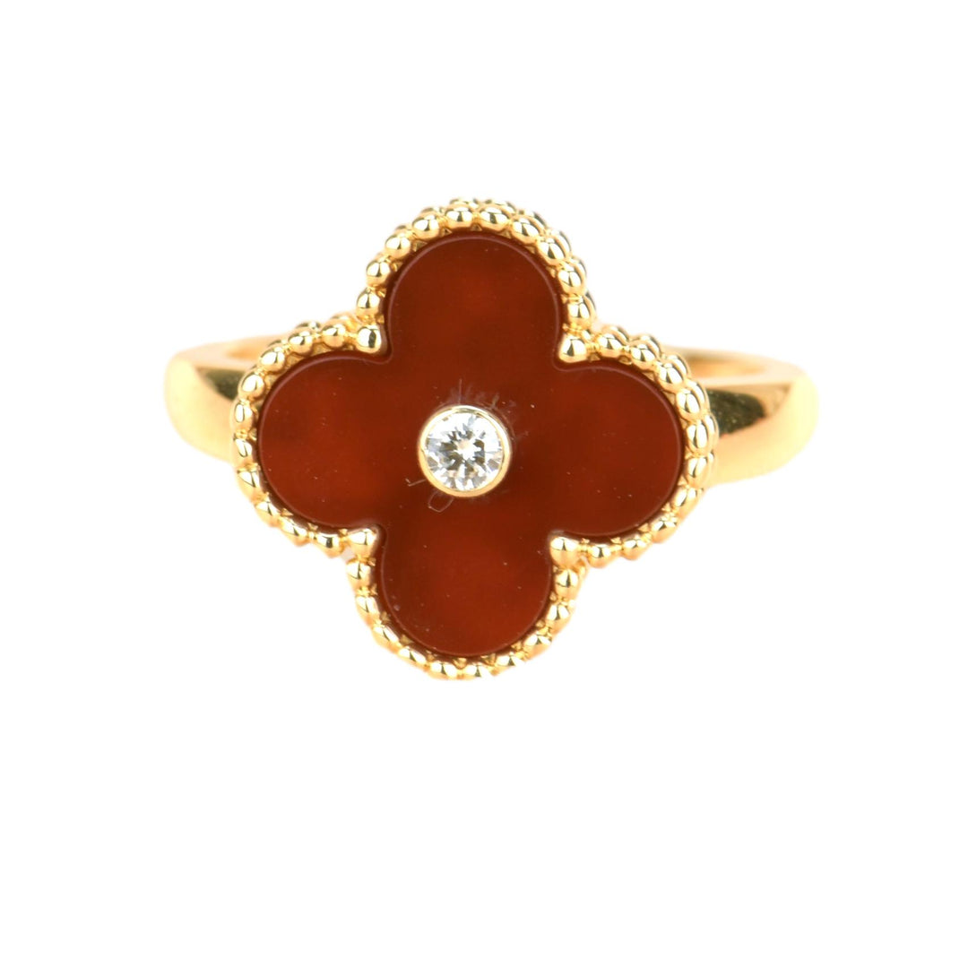 Van Cleef &amp; Arpels Alhambra 18K Yellow Gold Carnelian Diamond Ring