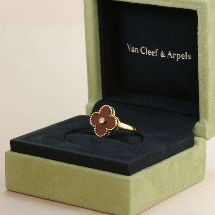 Van Cleef &amp; Arpels Alhambra 18K Yellow Gold Carnelian Diamond Ring