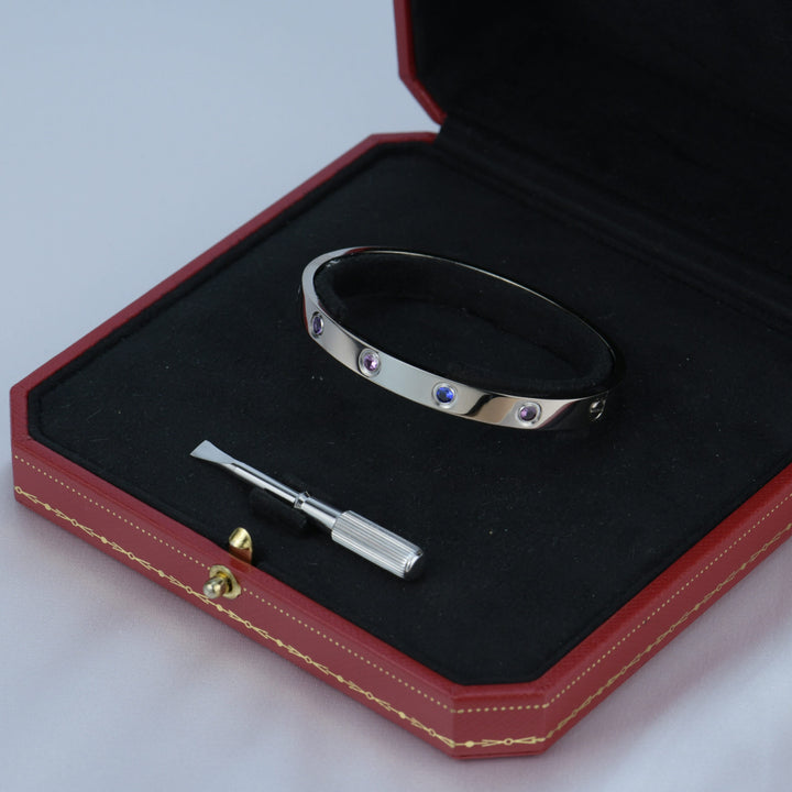 Cartier Love Bracelet Multi Gem White Gold Size 16