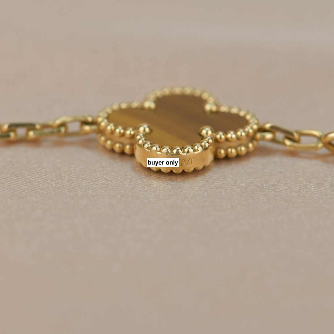Van Cleef &amp; Arpels Tiger's Eye Vintage Alhambra 5 Motif Gold Bracelet