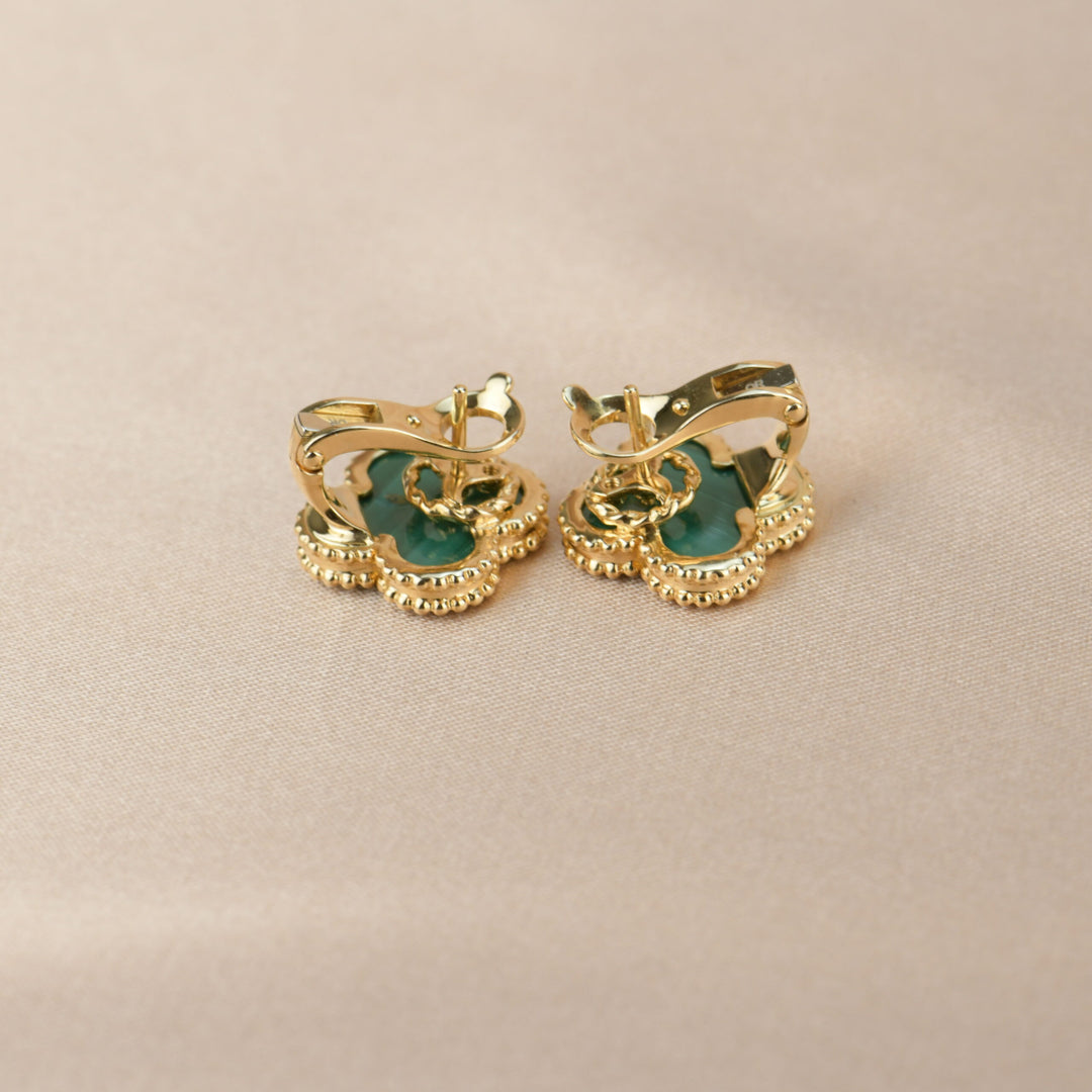 Van Cleef &amp; Arpels Vintage Alhambra Malachite 18K Yellow Gold Earrings
