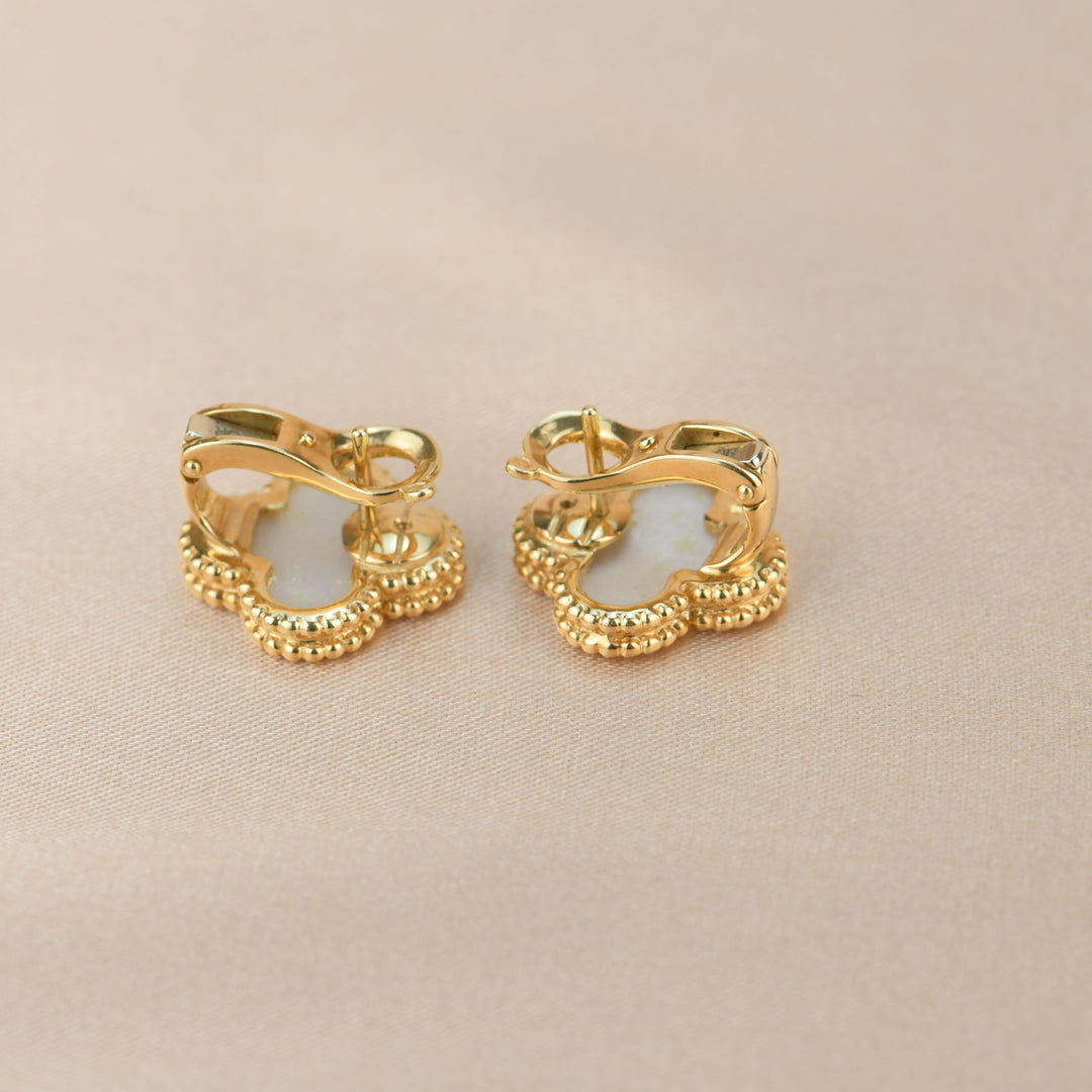 Van Cleef &amp; Arpels Vintage Alhambra Mother of Pearl Gold Earrings