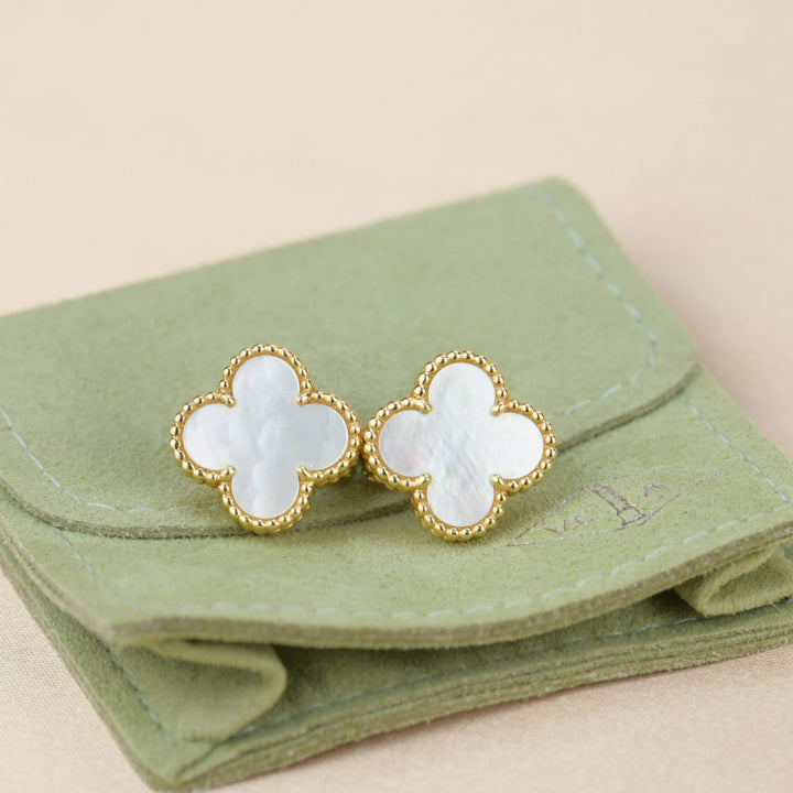 Van Cleef & Arpels Vintage Alhambra Mother of Pearl Gold Earrings