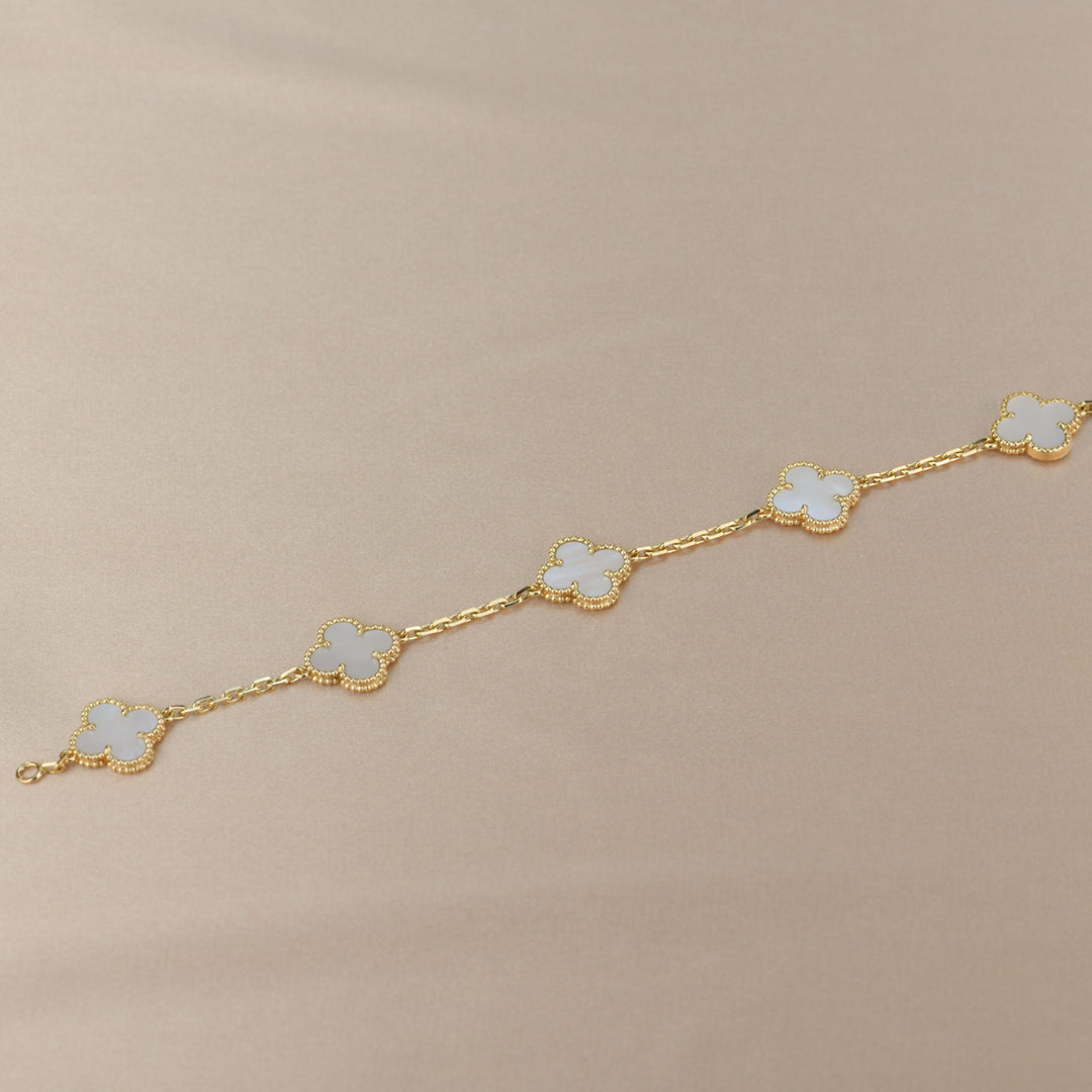 Van Cleef &amp; Arpels 5 Motif Vintage Alhambra Mother Of Pearl Bracelet