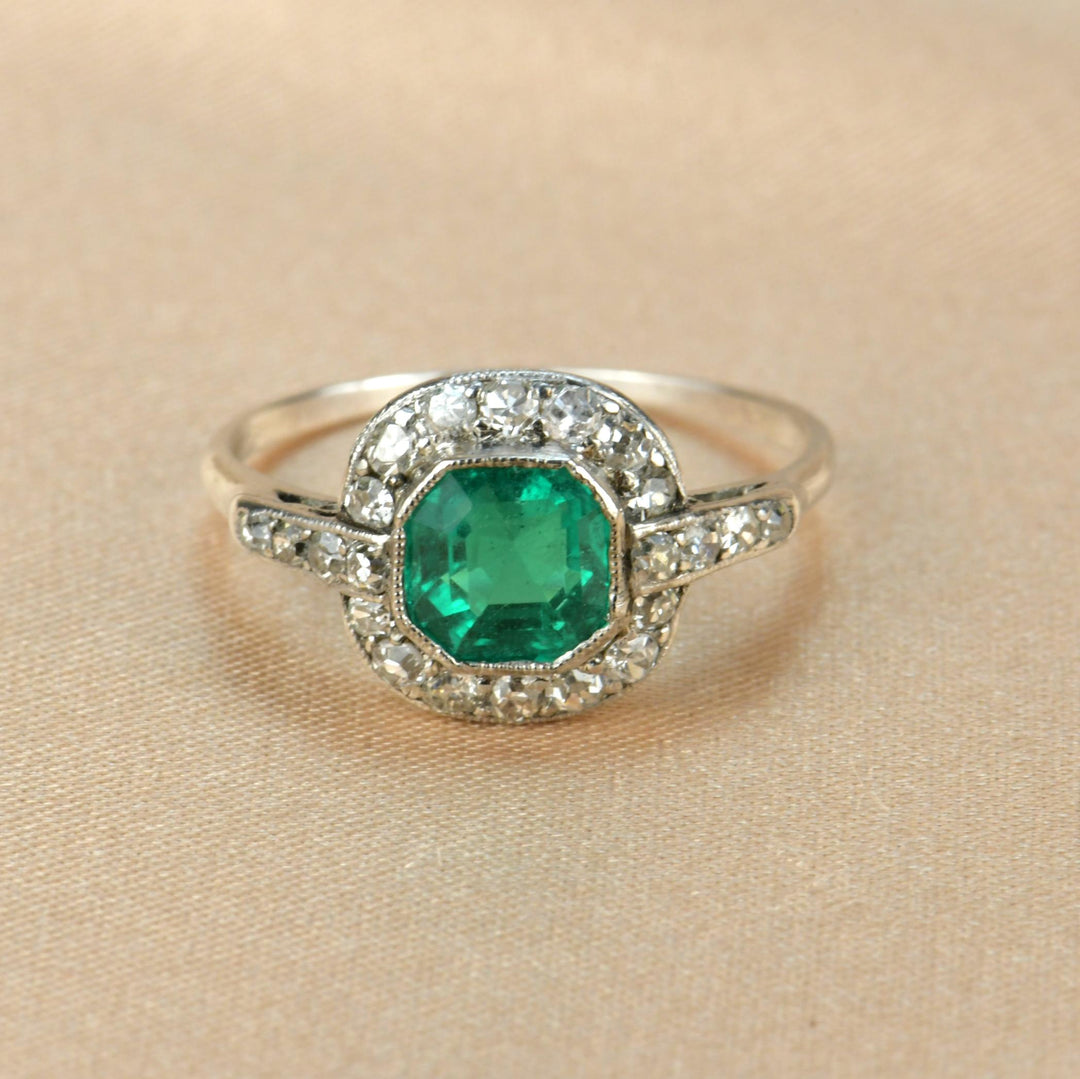 Art Deco Colombian Insignificant Emerald Diamond Engagement Ring