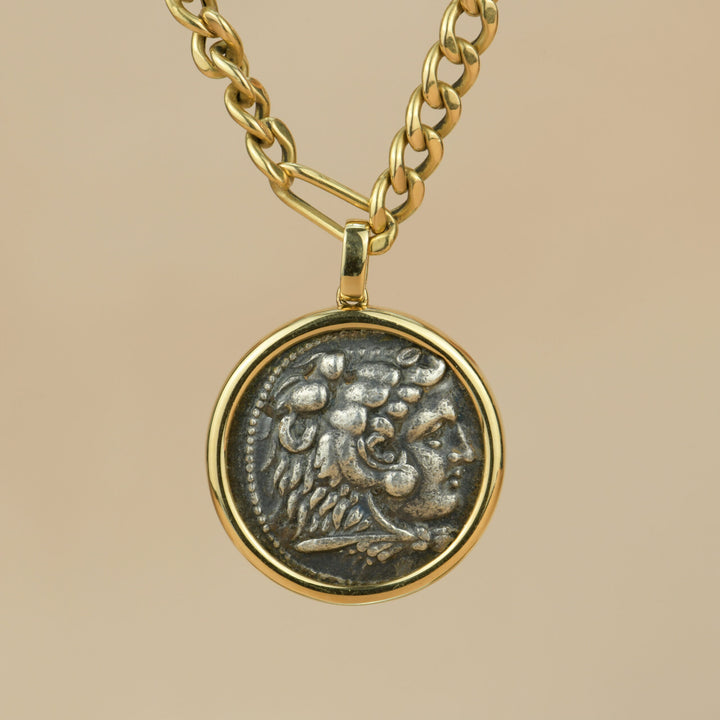 Ancient Coin Pendant Necklace in 18K Yellow Gold