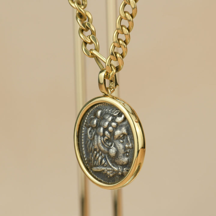 Ancient Coin Pendant Necklace in 18K Yellow Gold