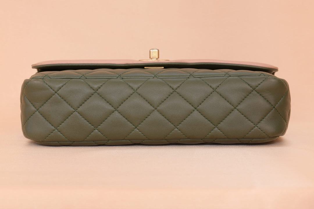 CHANEL Green & Pink Quilted Lambskin Single Flap Bag
