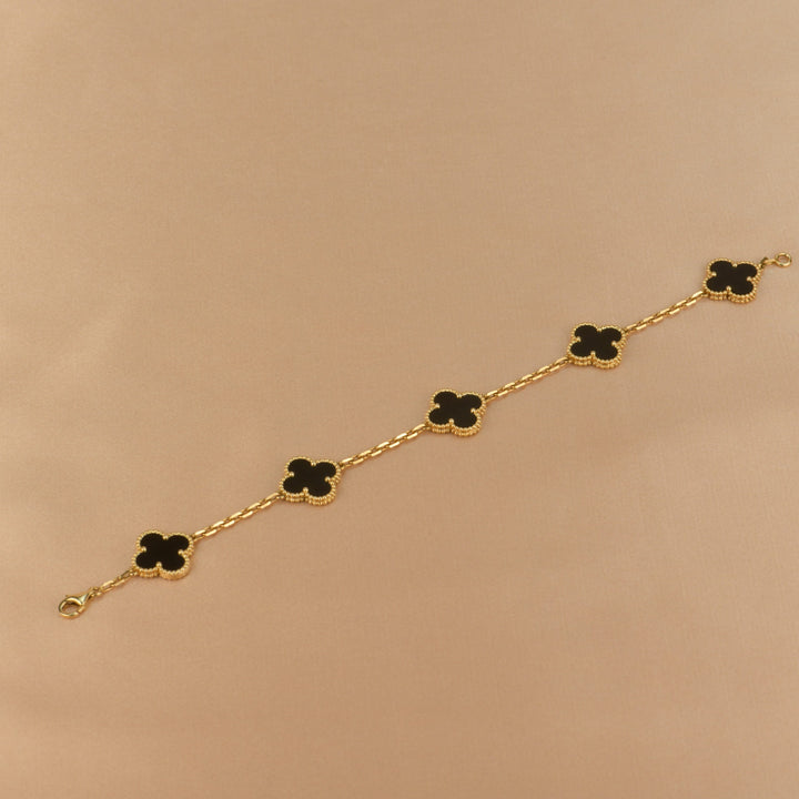 Van Cleef & Arpels Black Onyx Vintage Alhambra 18k Gold Bracelet