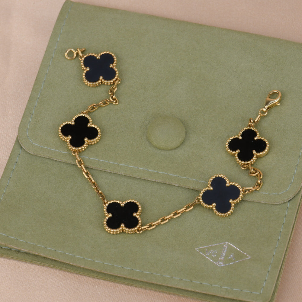 Van Cleef & Arpels Black Onyx Vintage Alhambra 18k Gold Bracelet