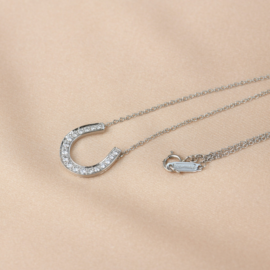 TIFFANY & CO. Platinum & Diamond Horseshoe Pendant Necklace