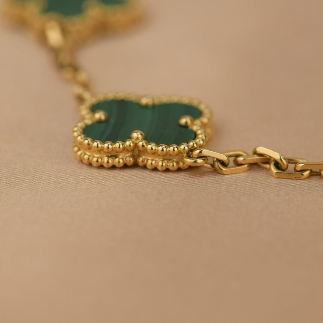 Van Cleef & Arpels Vintage Alhambra Malachite 18k Yellow Gold Bracelet