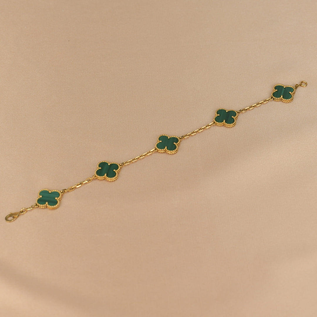Van Cleef & Arpels 5 Motif Vintage Alhambra Malachite Yellow Gold –  Dandelion Antiques