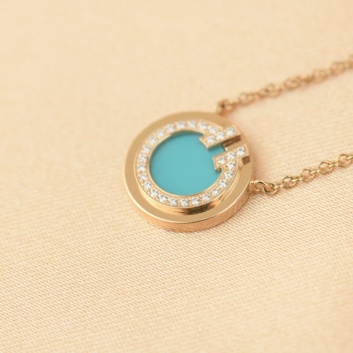Tiffany & Co. Diamond and Turquoise Circle Pendant Necklace