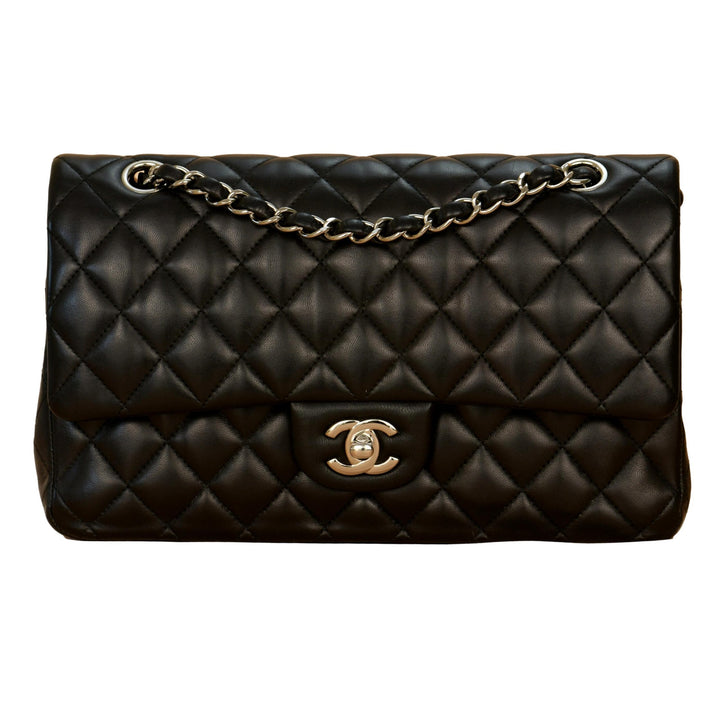 CHANEL  Black Quilted Lambskin Timeless Classic Double Flap Bag