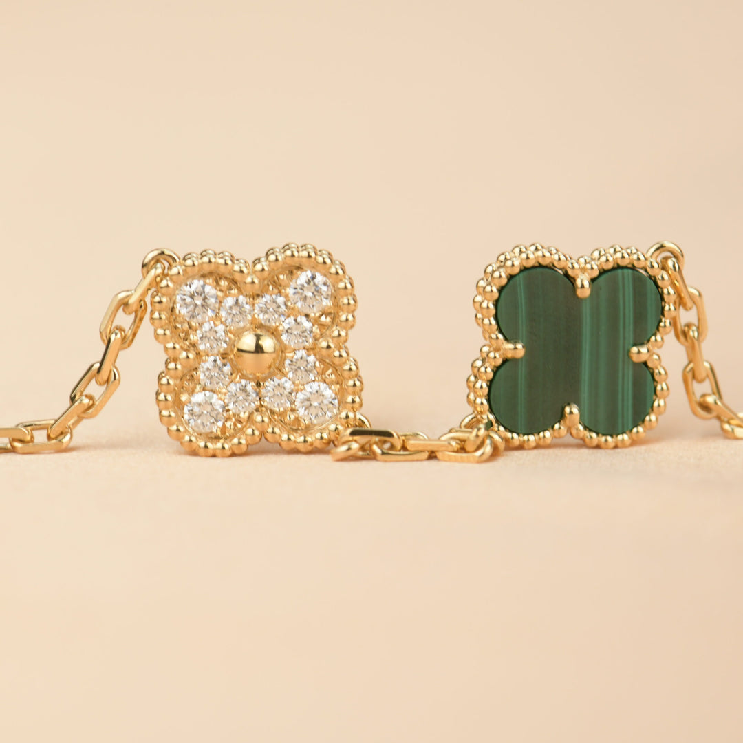 Van Cleef & Arpels 5 Motif Vintage Alhambra Diamond Malachite Bracelet