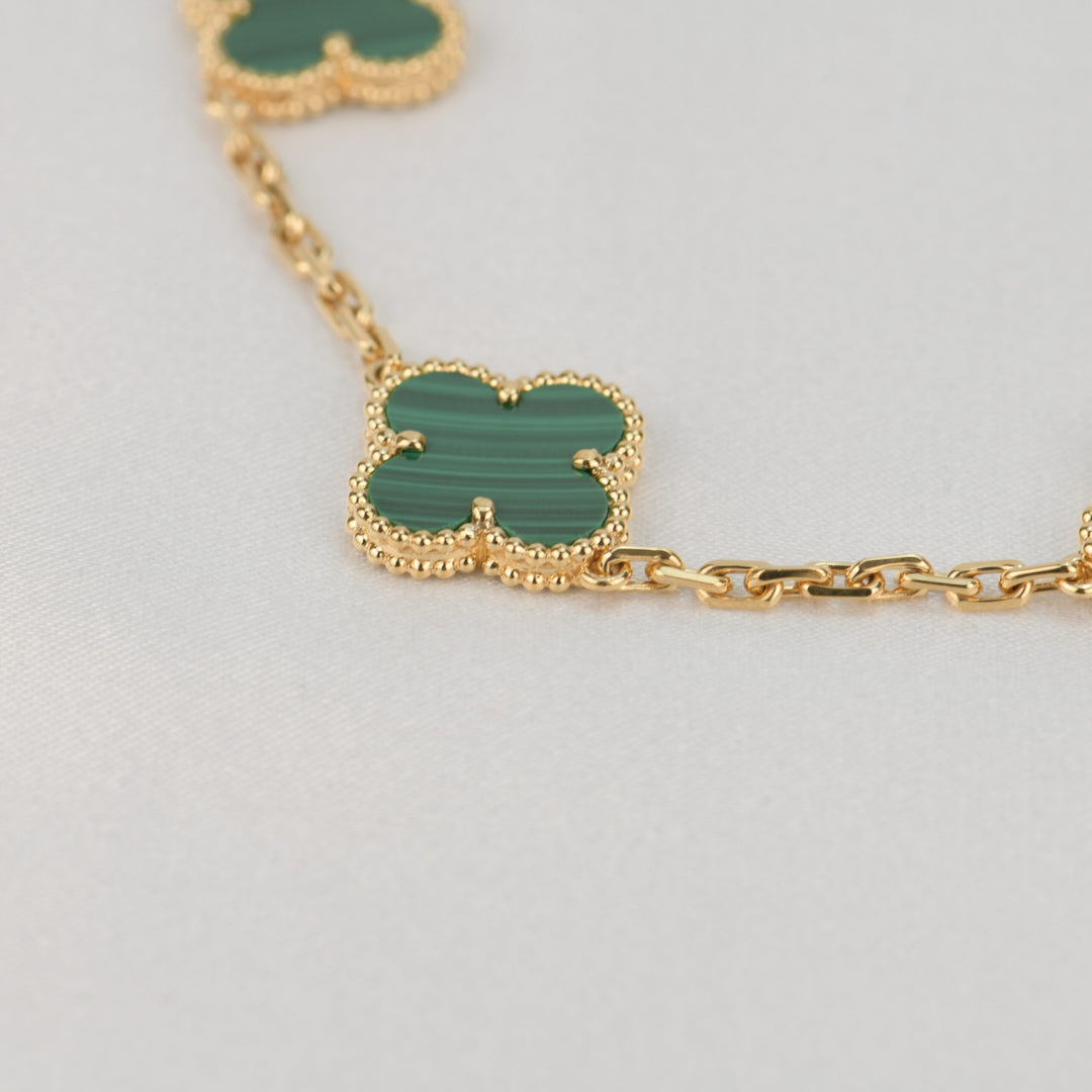 Van Cleef & Arpels 5 Motif Vintage Alhambra Malachite Yellow Gold Bracelet