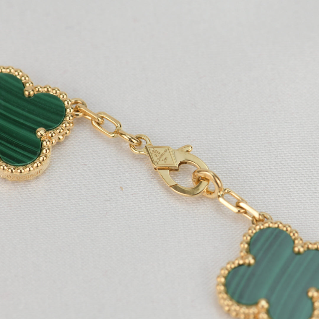 Van Cleef & Arpels 5 Motif Vintage Alhambra Malachite Yellow Gold Bracelet