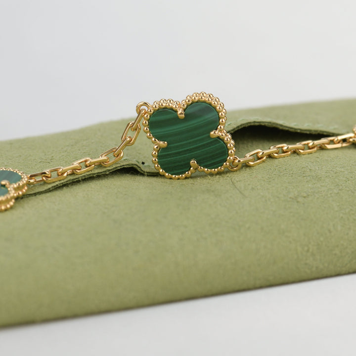 Van Cleef & Arpels 5 Motif Vintage Alhambra Malachite Yellow Gold Bracelet