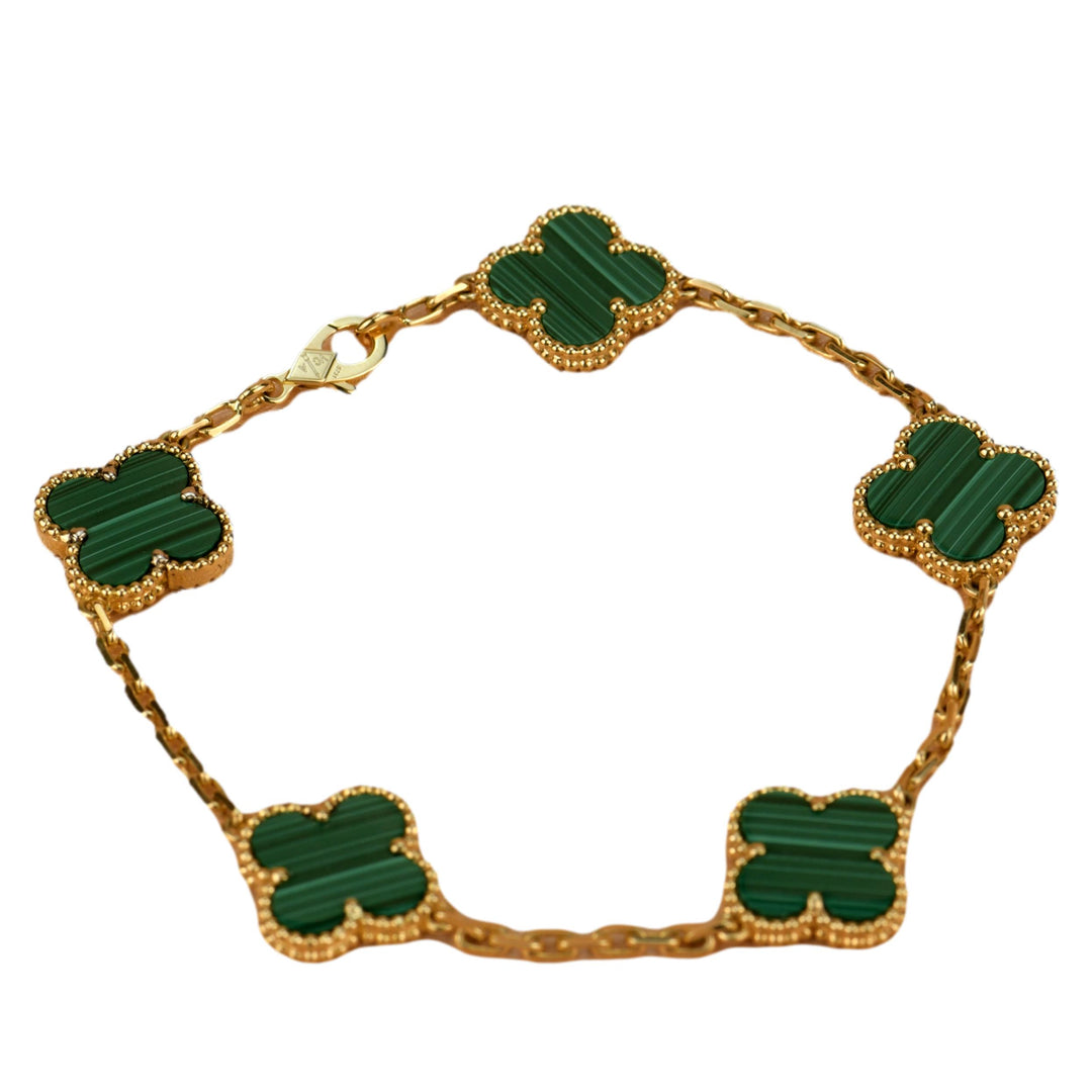 Vintage Alhambra bracelet, 5 motifs 18K yellow gold, Malachite - Van Cleef  & Arpels