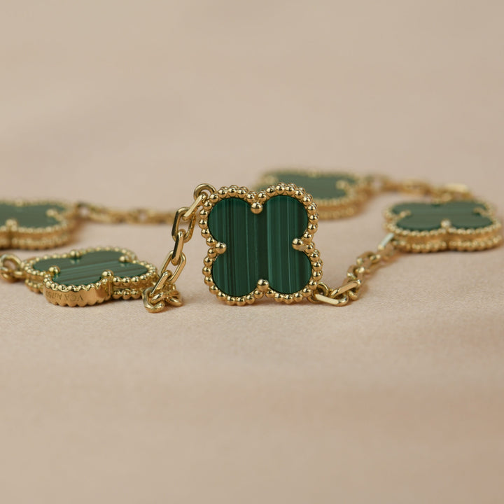 Van Cleef & Arpels 5 Motif Vintage Alhambra Malachite Bracelet