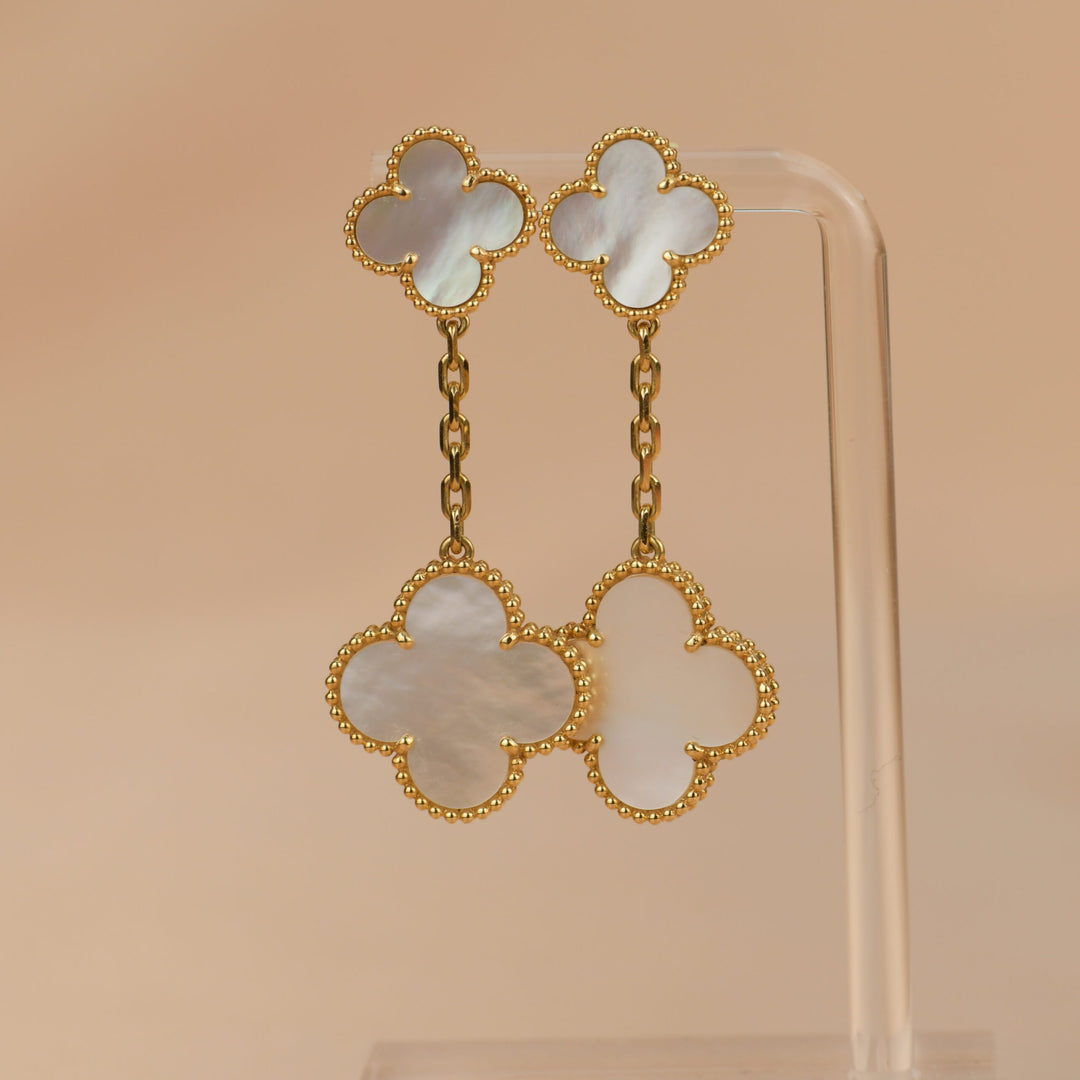 Van Cleef & Arpels VCA Magic Alhambra Long Mother of Pearl Gold Earrings