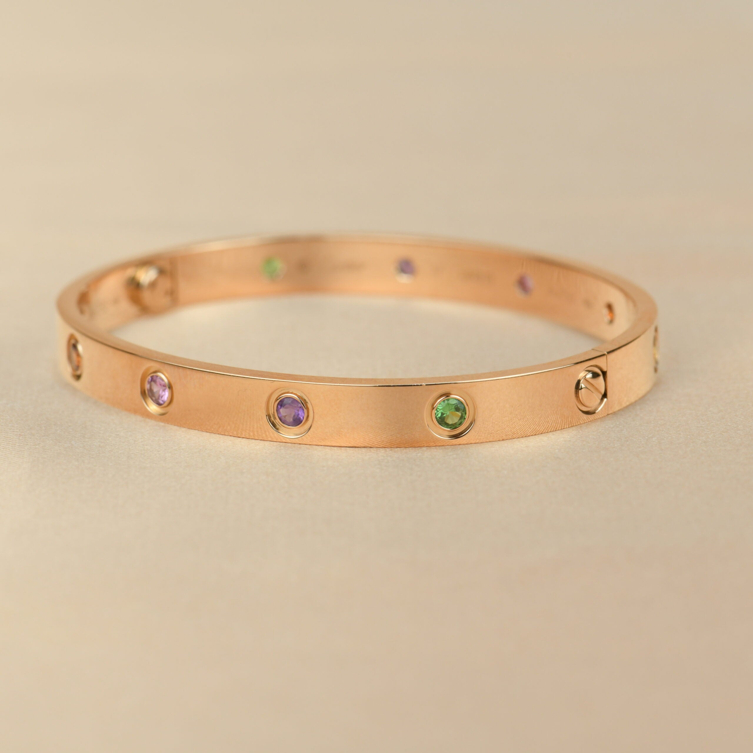Cartier Size 17 Love Bracelet Multi Gem Rainbow Rose Gold