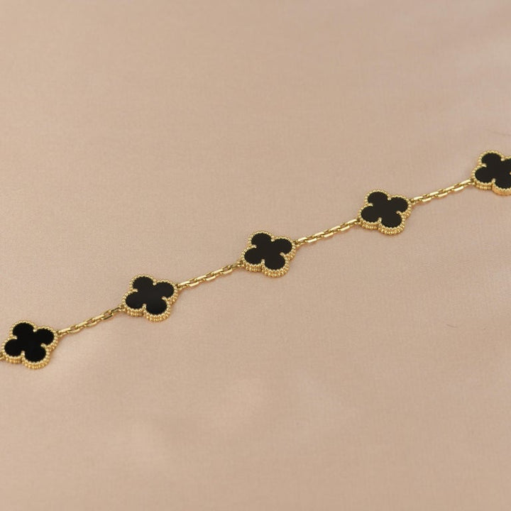 Van Cleef & Arpels Black Onyx Vintage Alhambra 18k Gold Bracelet