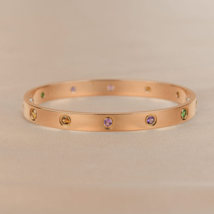 Cartier Love Bracelet Multi Gem Rainbow Rose Gold size 17