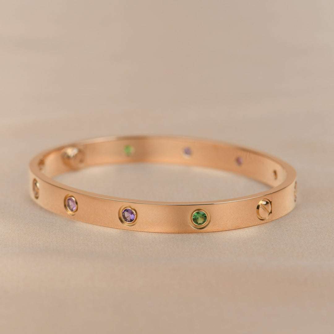 Cartier Love Bracelet Multi Gem Rainbow Rose Gold size 17