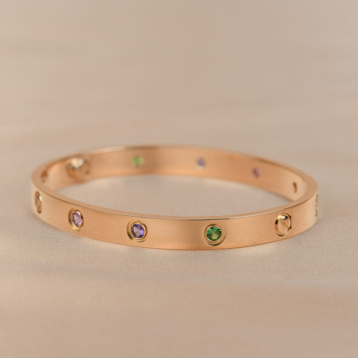 Cartier Love Bracelet Multi Gem Rainbow Rose Gold size 17