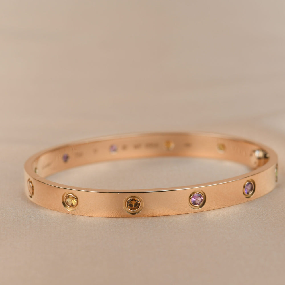Cartier Love Bracelet Multi Gem Rainbow Rose Gold size 17