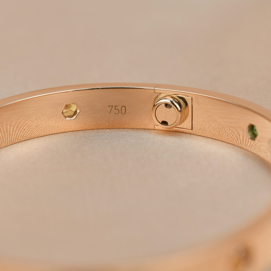 Cartier Love Bracelet Multi Gem Rainbow Rose Gold size 17