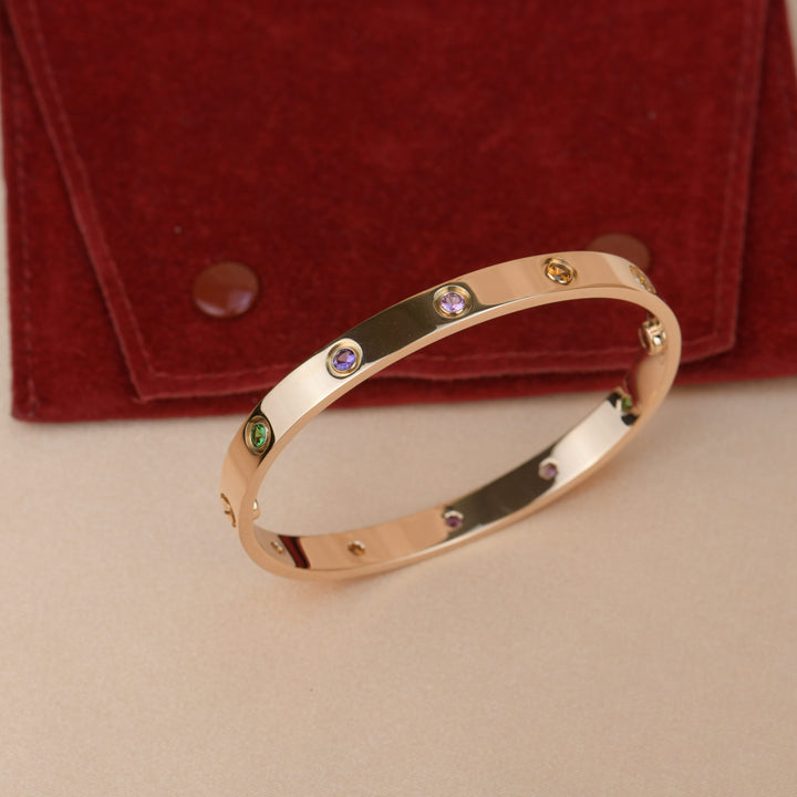 Cartier Love Bracelet Multi Gem Rainbow Rose Gold size 17