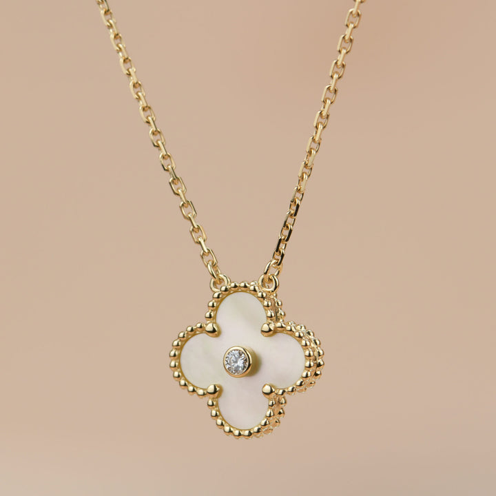 2018 Gold Mother Of Pearl Alhambra Diamond Holiday Pendant Necklace