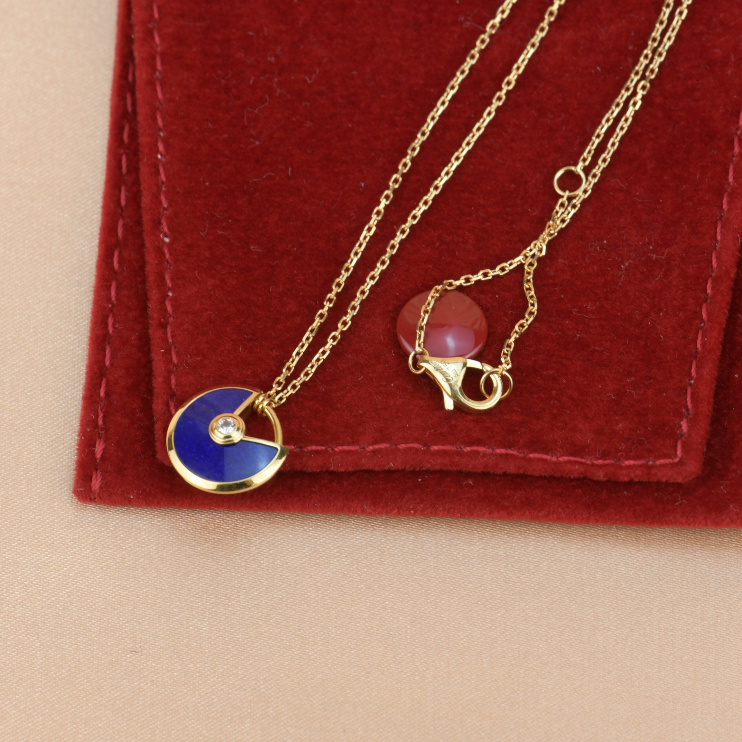 Cartier Amulette de 18K Yellow Gold Lapis Lazuli Pendant Necklace